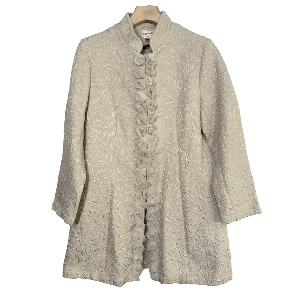 Toffee Apple Women's M Jacket Mandarin Collar Floral Jacquard Coat Pearls‎ Tulle